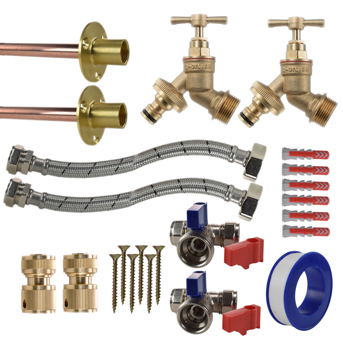 Twin Brass Quick-Connect Through-Wall Tap Kit – Standard