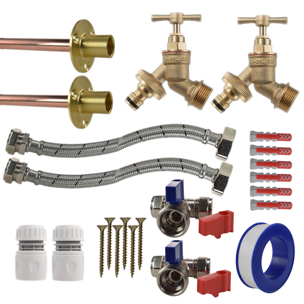 Twin Brass Quick-Connect Through-Wall Tap Kit – Standard