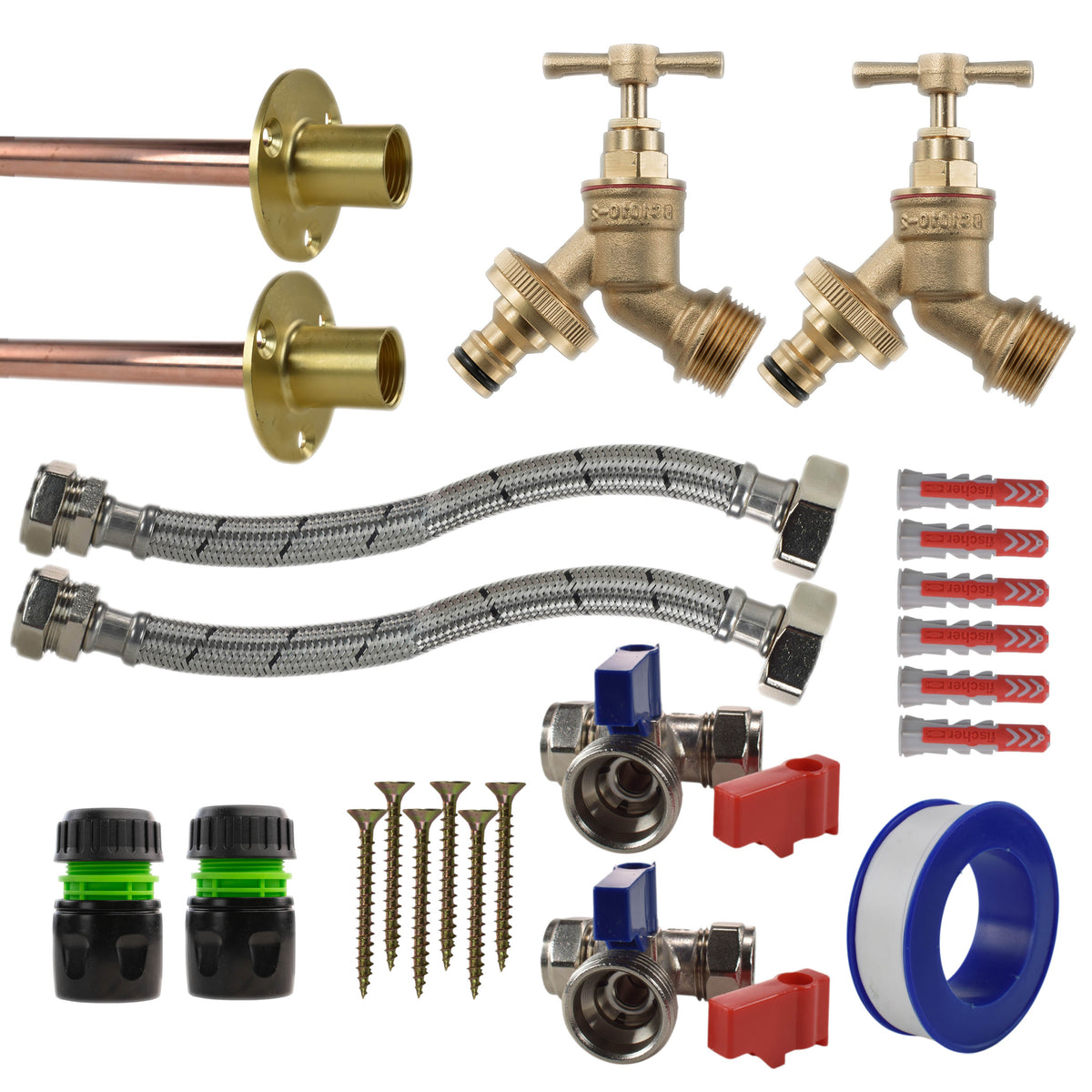 Twin Brass Quick-Connect Through-Wall Tap Kit – Standard
