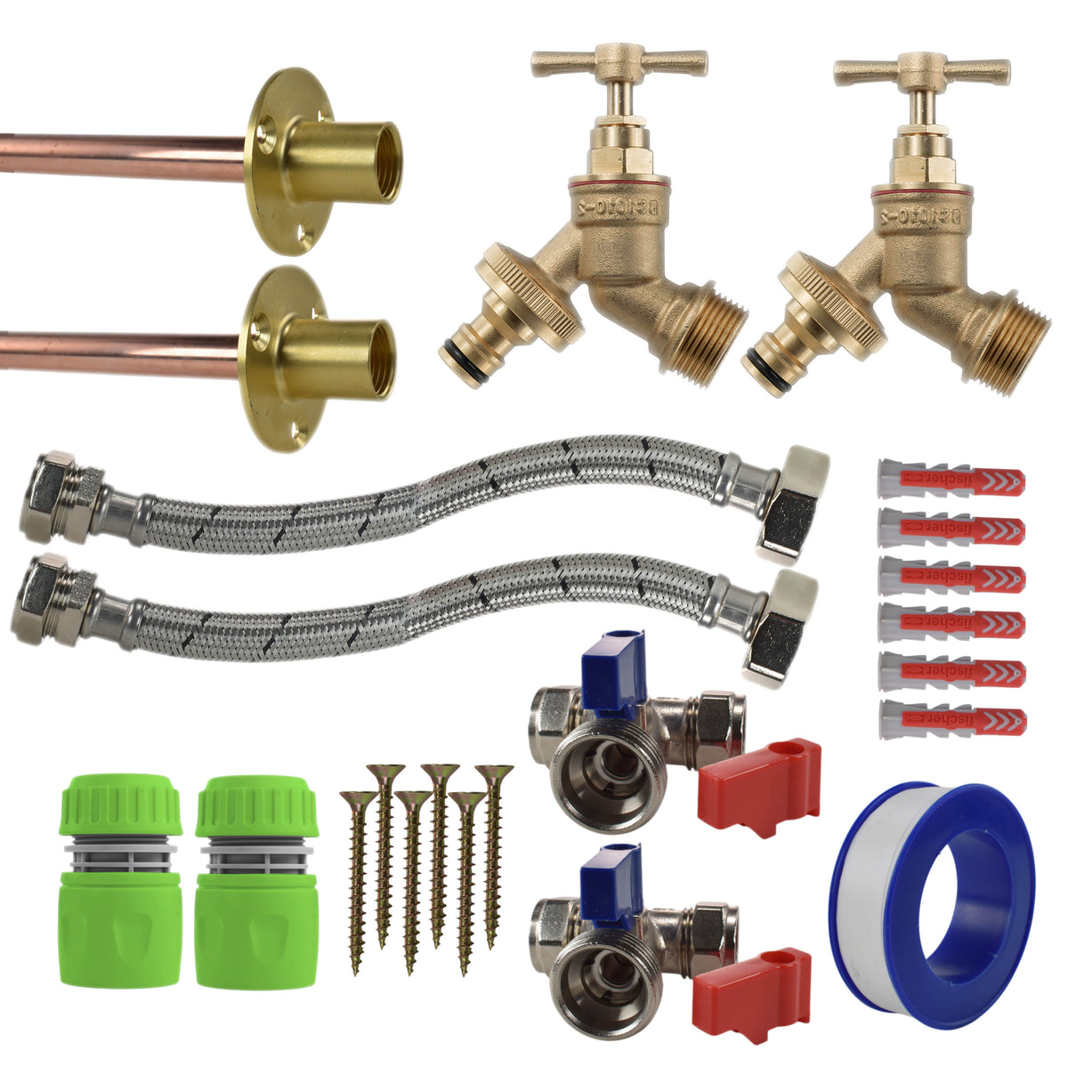 Twin Brass Quick-Connect Through-Wall Tap Kit – Standard