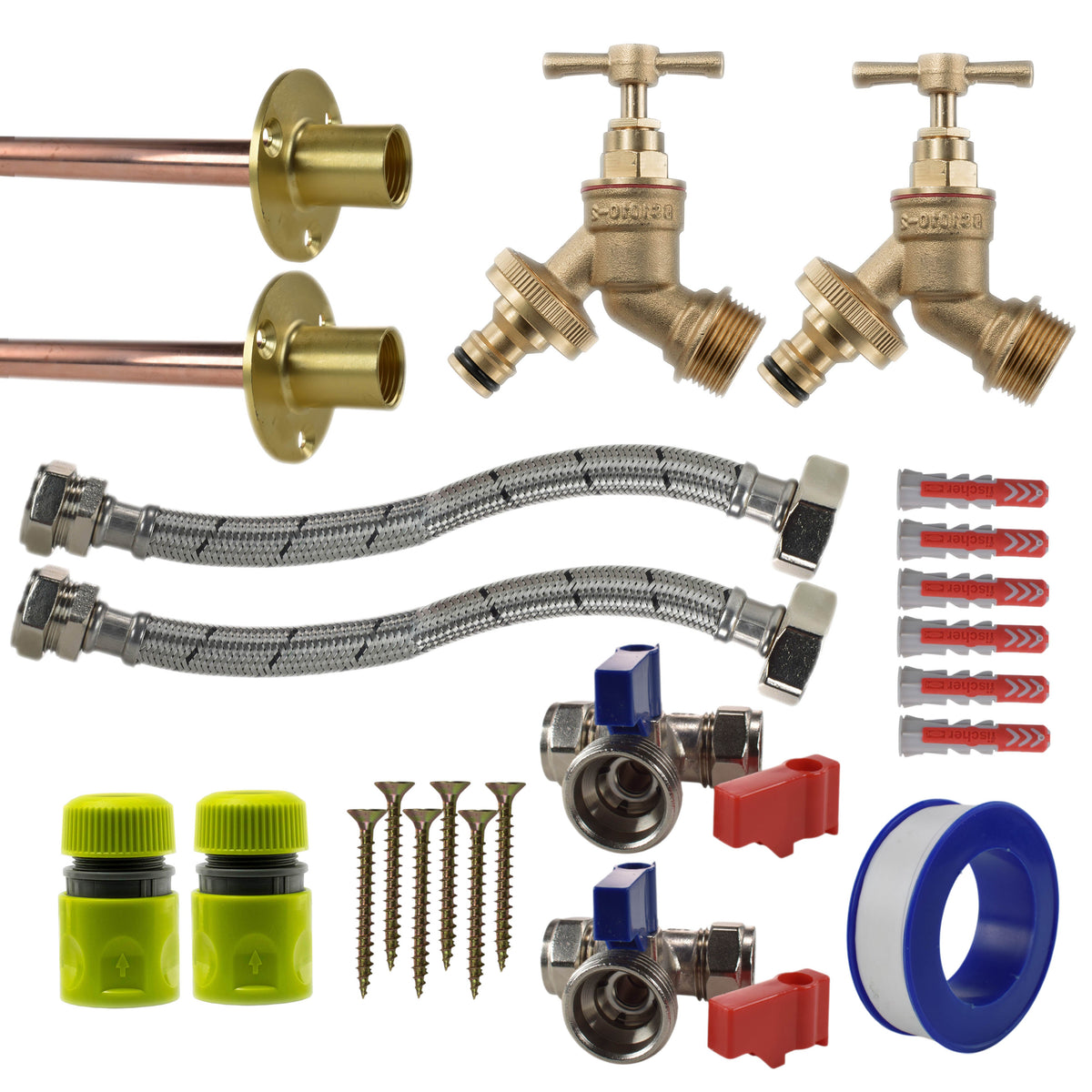 Twin Brass Quick-Connect Through-Wall Tap Kit – Standard