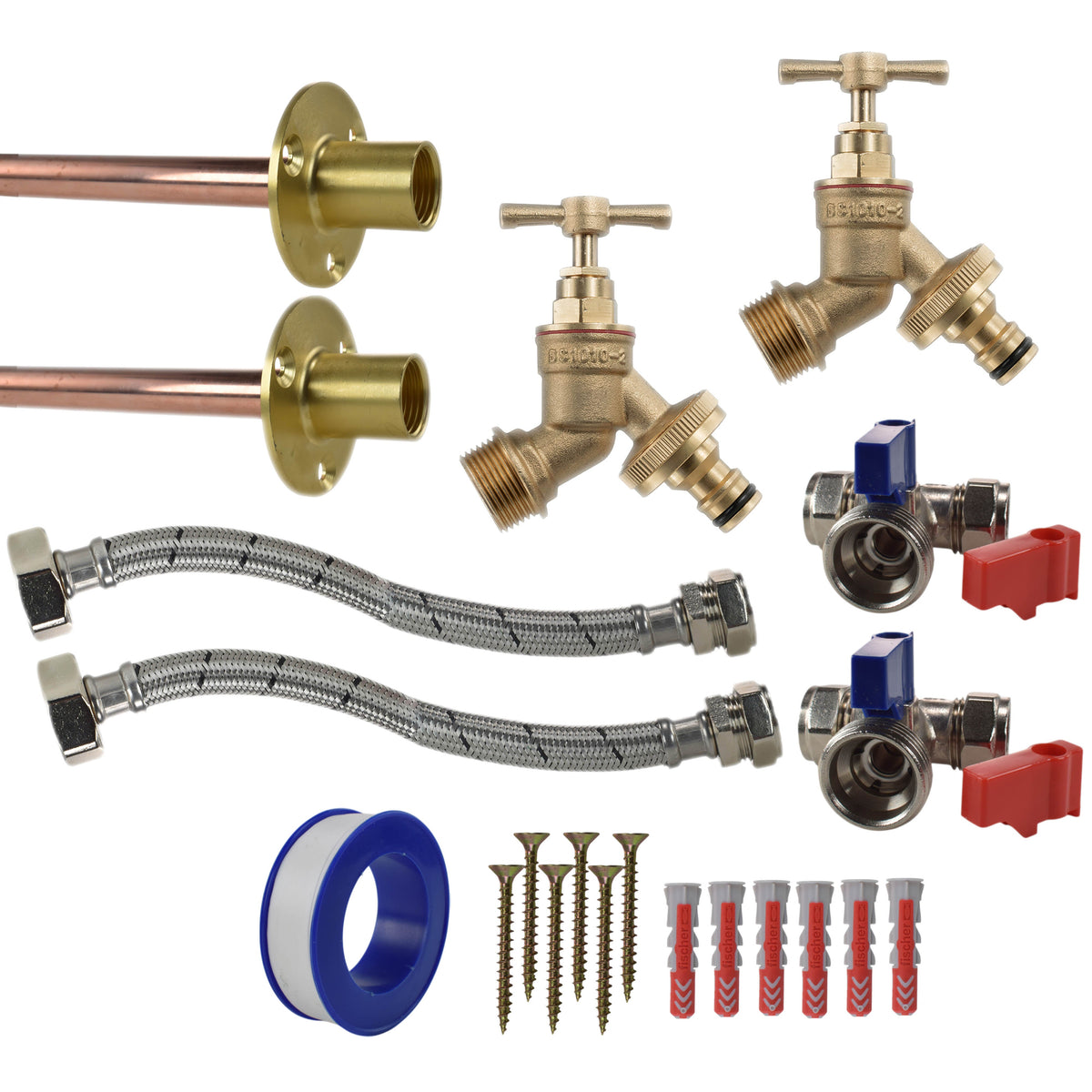 Twin Brass Quick-Connect Through-Wall Tap Kit – Standard