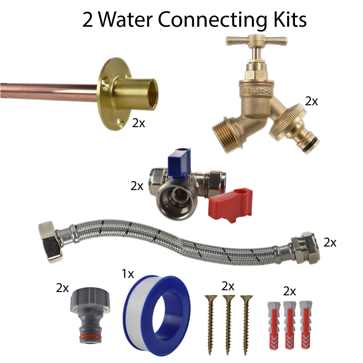 Twin Brass Quick-Connect Through-Wall Tap Kit – Standard