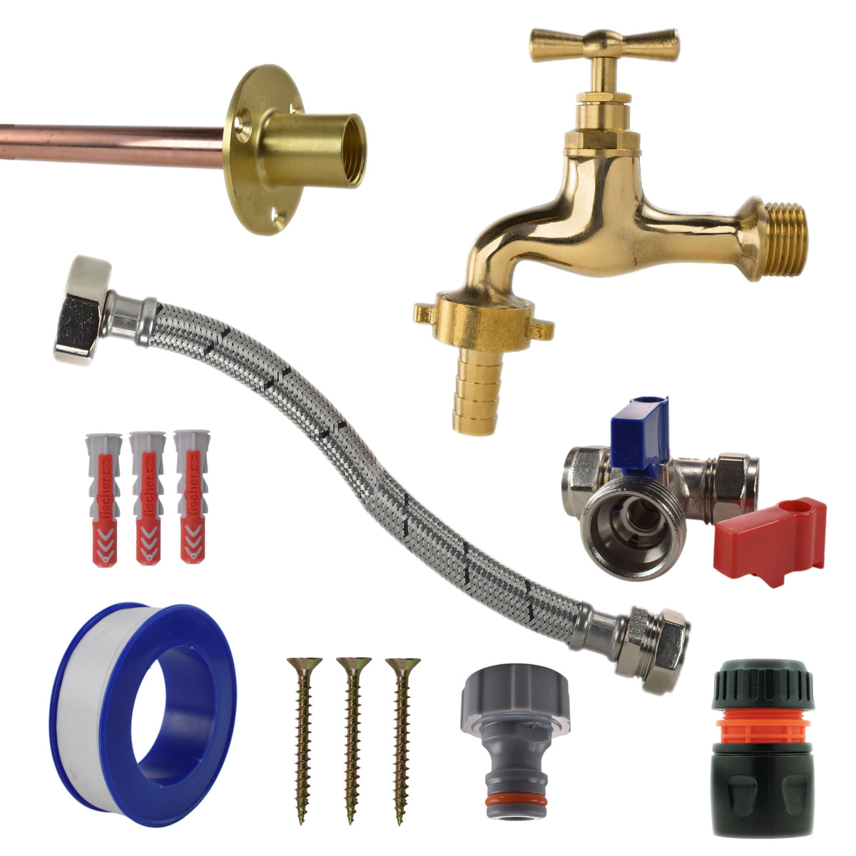 Polished Brass 13mm Barb Tap Kit – Compression Tee