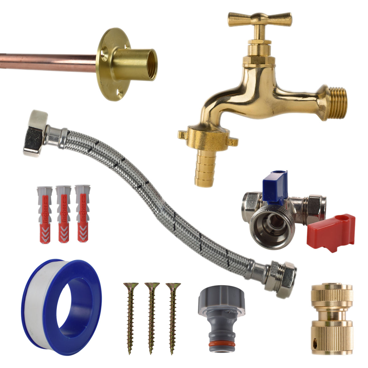 Polished Brass 13mm Barb Tap Kit – Compression Tee