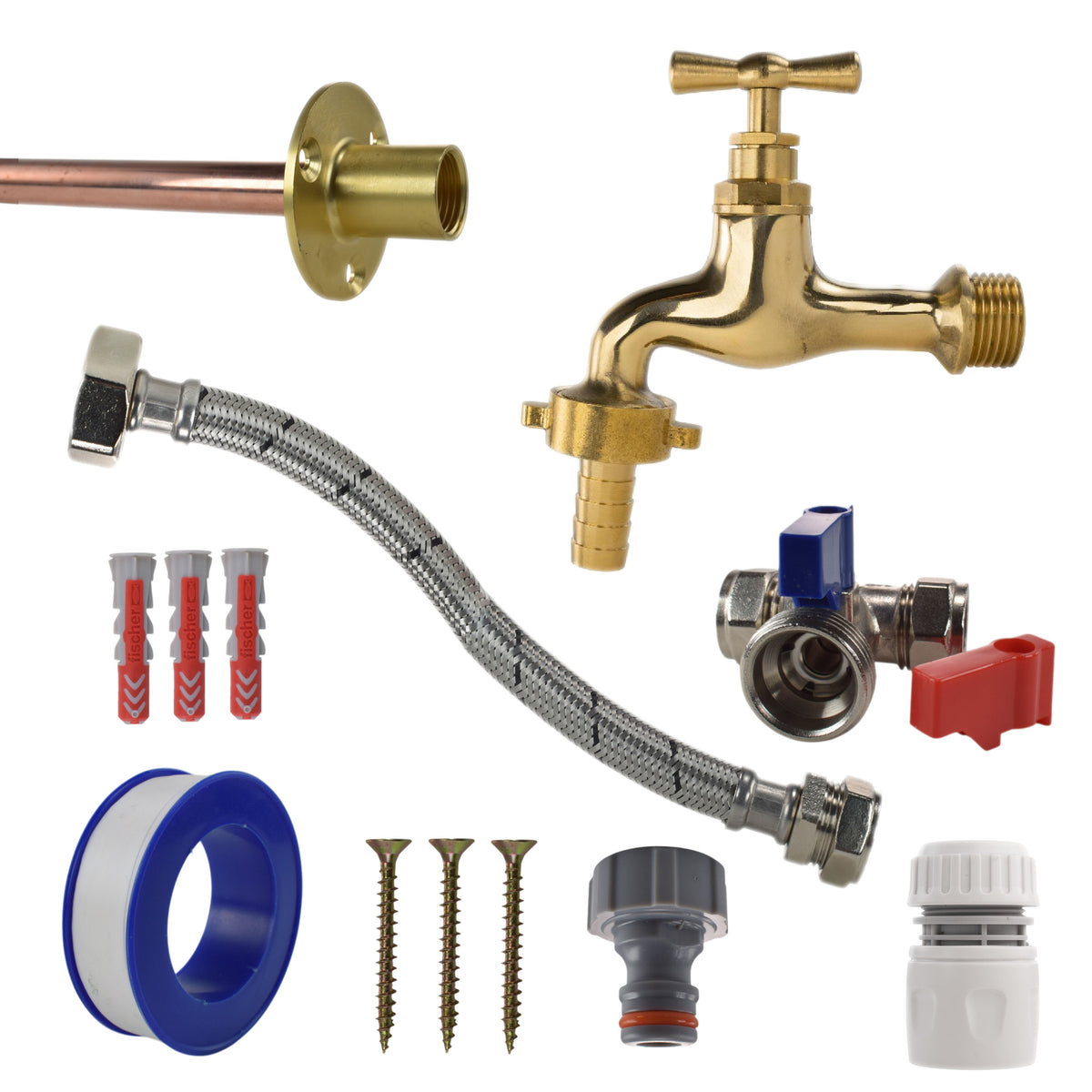 Polished Brass 13mm Barb Tap Kit – Compression Tee