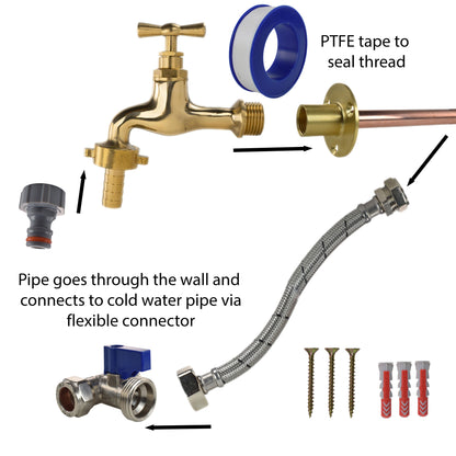 Polished Brass 13mm Barb Tap Kit – Compression Tee