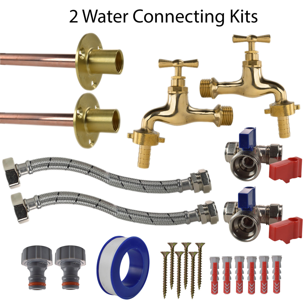 Twin Polished Brass 13mm Barb Through-Wall Tap Kit – Standard