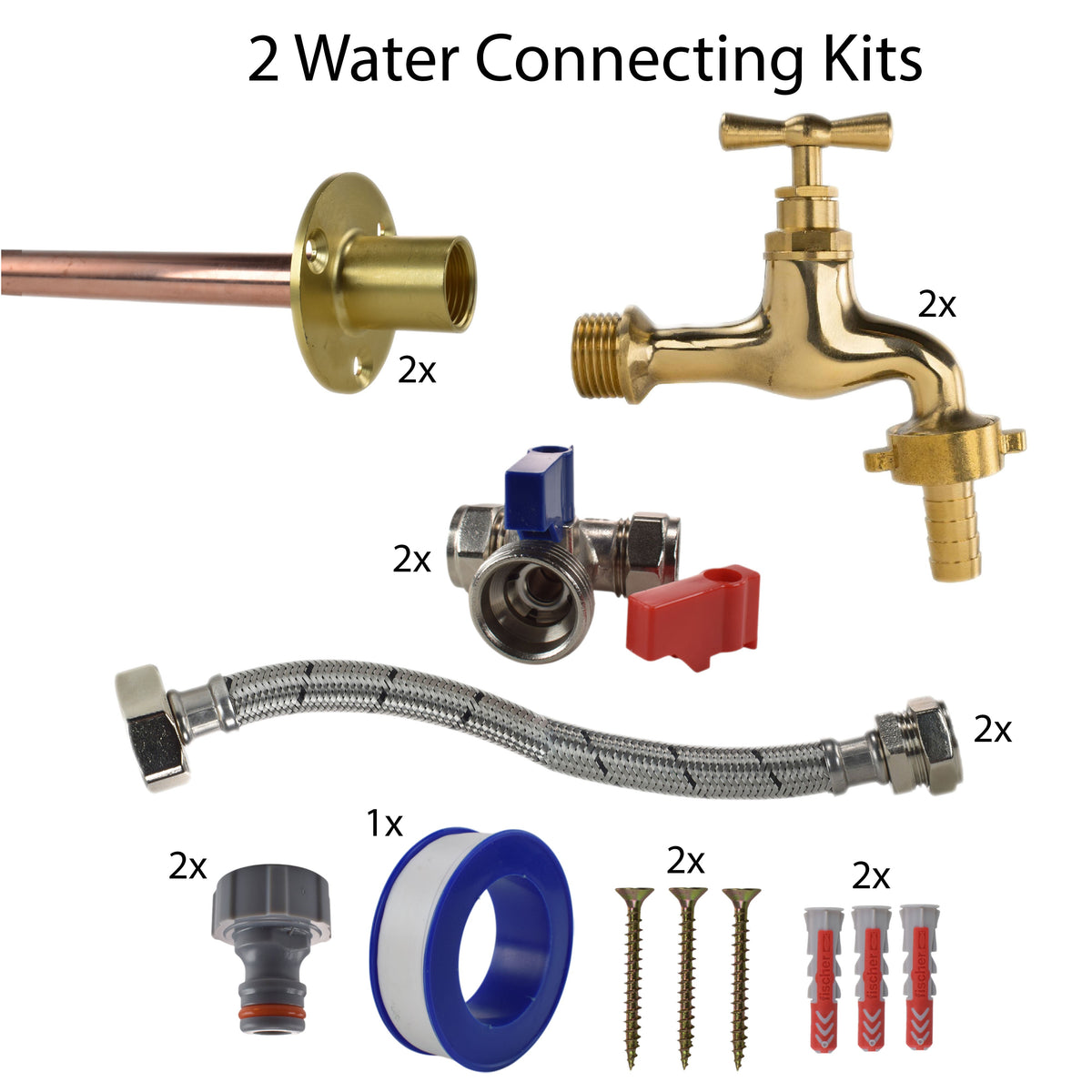 Twin Polished Brass 13mm Barb Through-Wall Tap Kit – Standard
