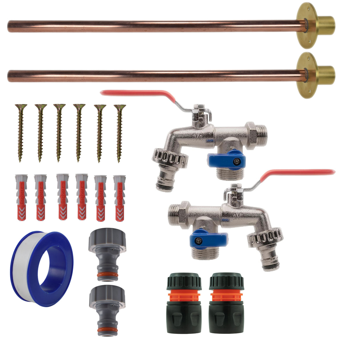 Twin Double Lever Through-Wall Tap Kit – Basic