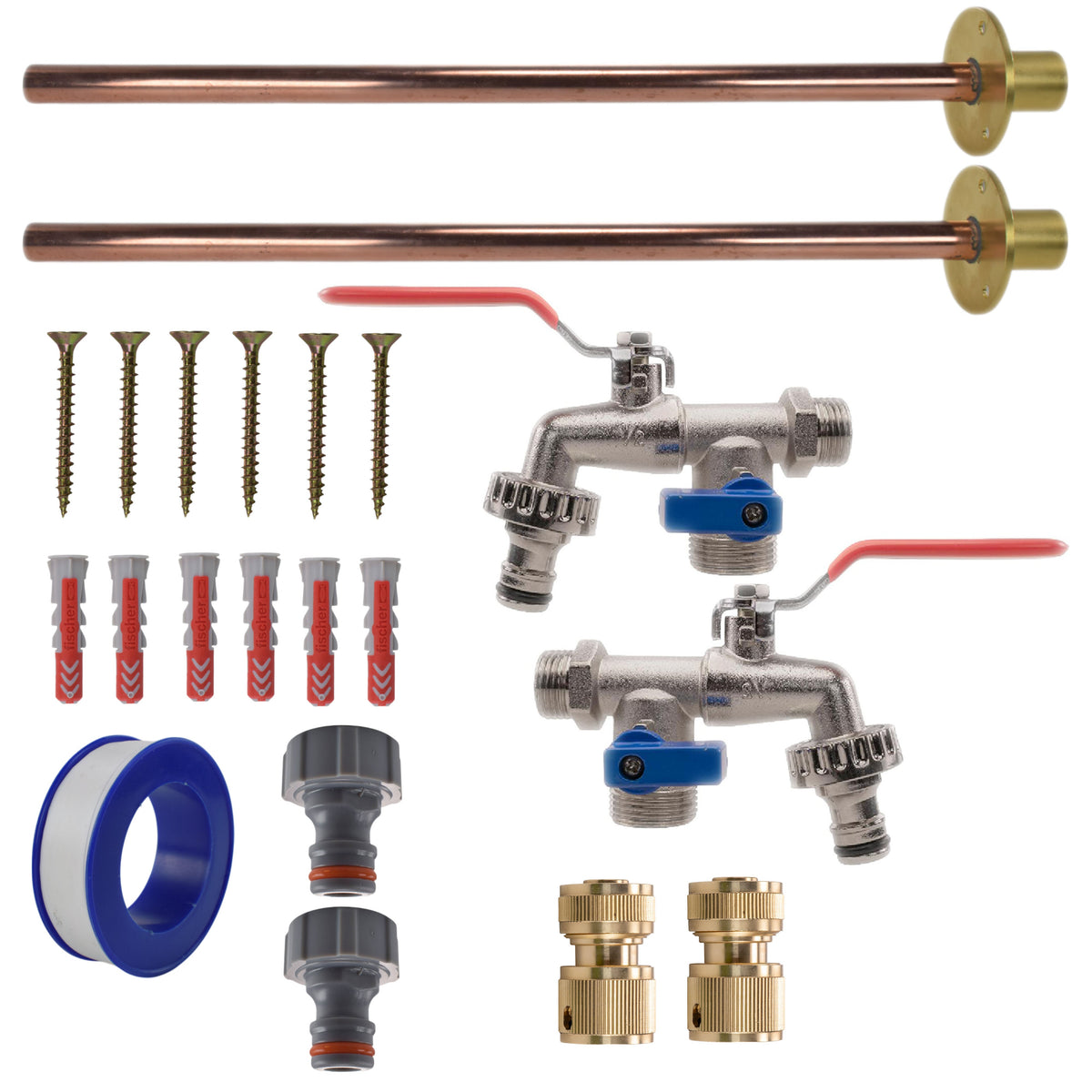 Twin Double Lever Through-Wall Tap Kit – Basic