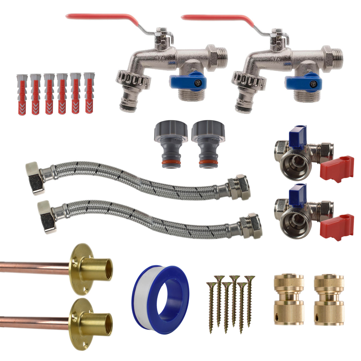 Twin Double Lever Through-Wall Tap Kit – Standard