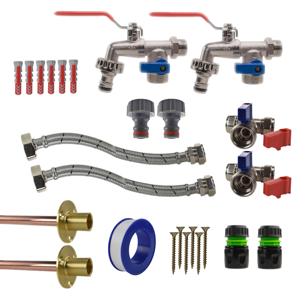 Twin Double Lever Through-Wall Tap Kit – Standard
