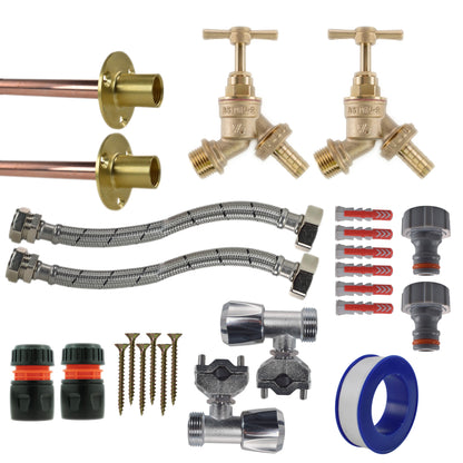 Twin Brass Barb Through-Wall Tap Kit – Full