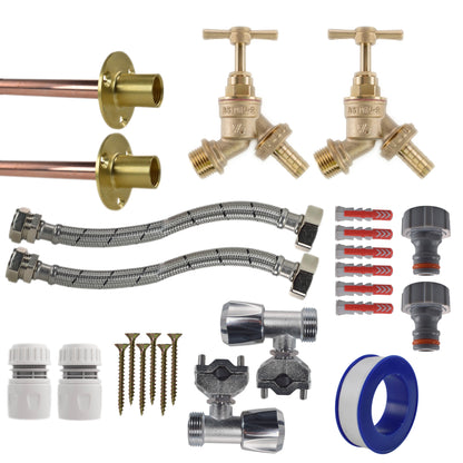 Twin Brass Barb Through-Wall Tap Kit – Full