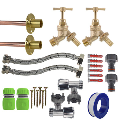 Twin Brass Barb Through-Wall Tap Kit – Full
