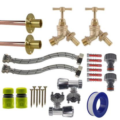 Twin Brass Barb Through-Wall Tap Kit – Full