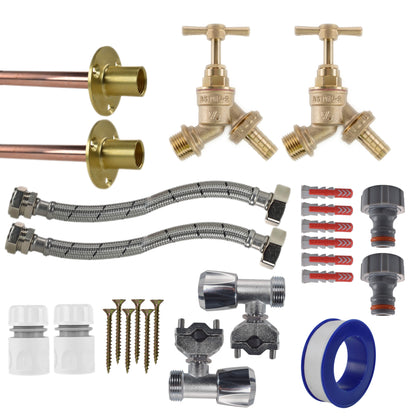 Twin Brass Barb Through-Wall Tap Kit – Full