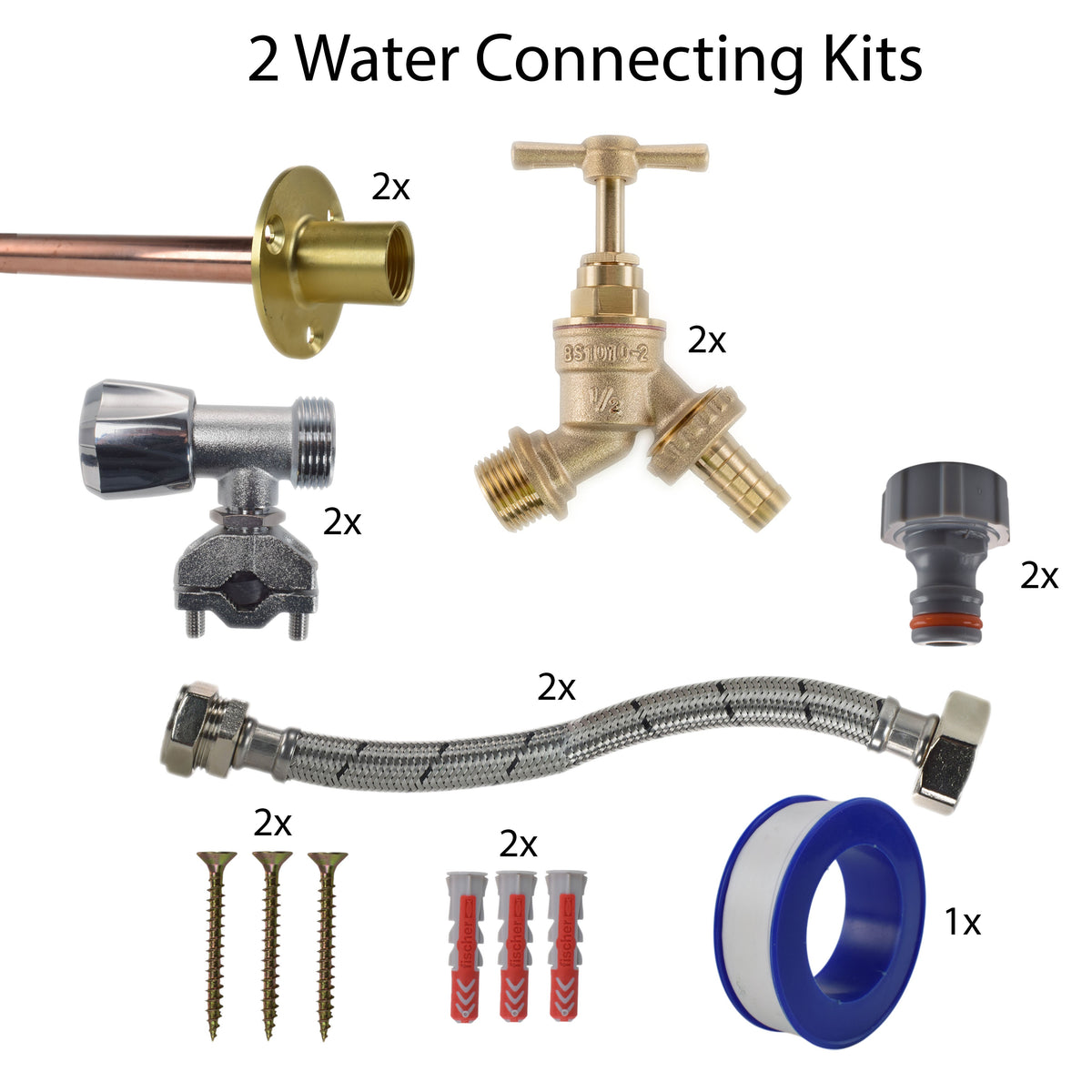 Twin Brass Barb Through-Wall Tap Kit – Full