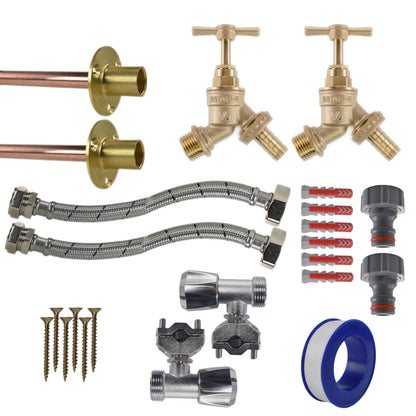 Twin Brass Barb Through-Wall Tap Kit – Full