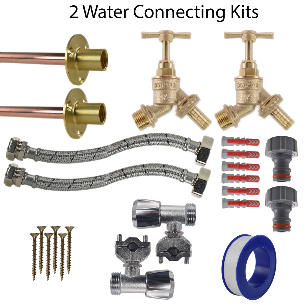 Twin Brass Barb Through-Wall Tap Kit – Full