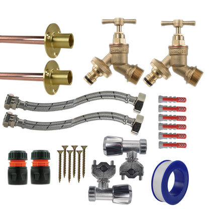 Twin Brass Quick-Connect Through-Wall Tap Kit – Full