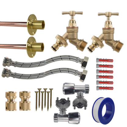 Twin Brass Quick-Connect Through-Wall Tap Kit – Full