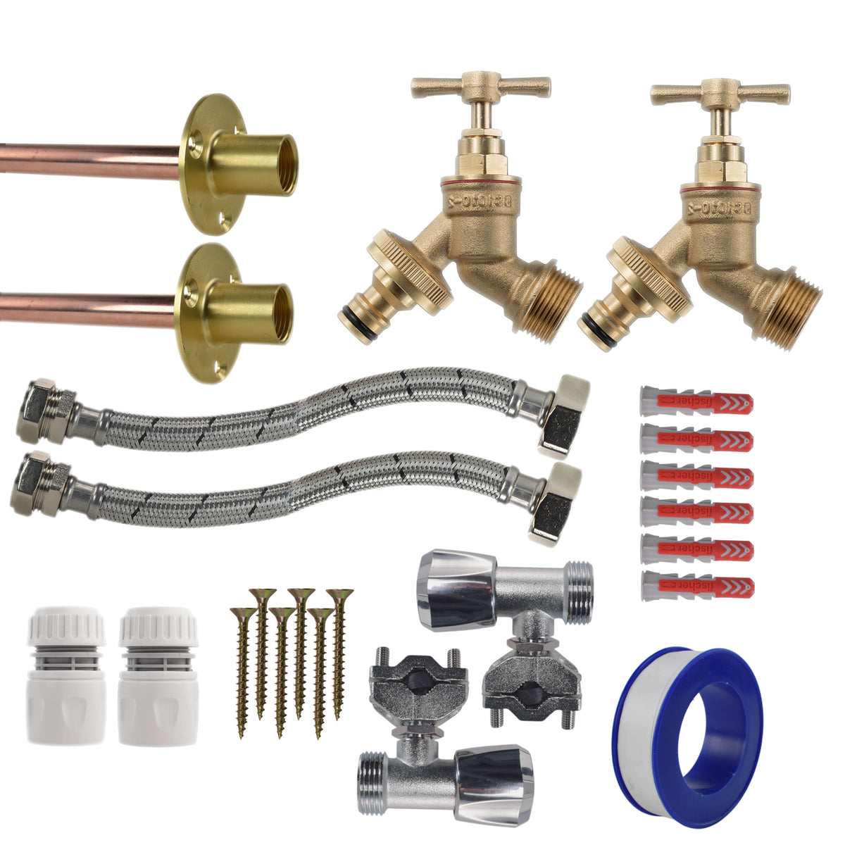 Twin Brass Quick-Connect Through-Wall Tap Kit – Full