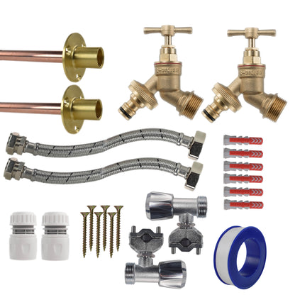 Twin Brass Quick-Connect Through-Wall Tap Kit – Full
