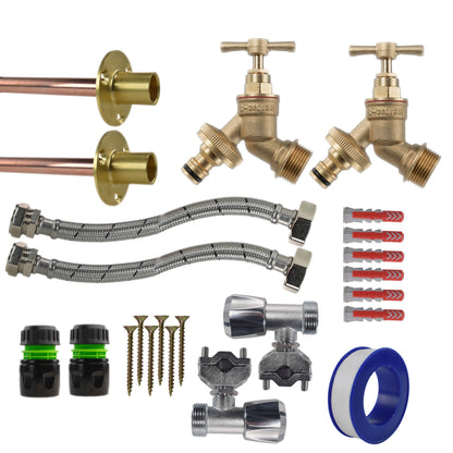 Twin Brass Quick-Connect Through-Wall Tap Kit – Full