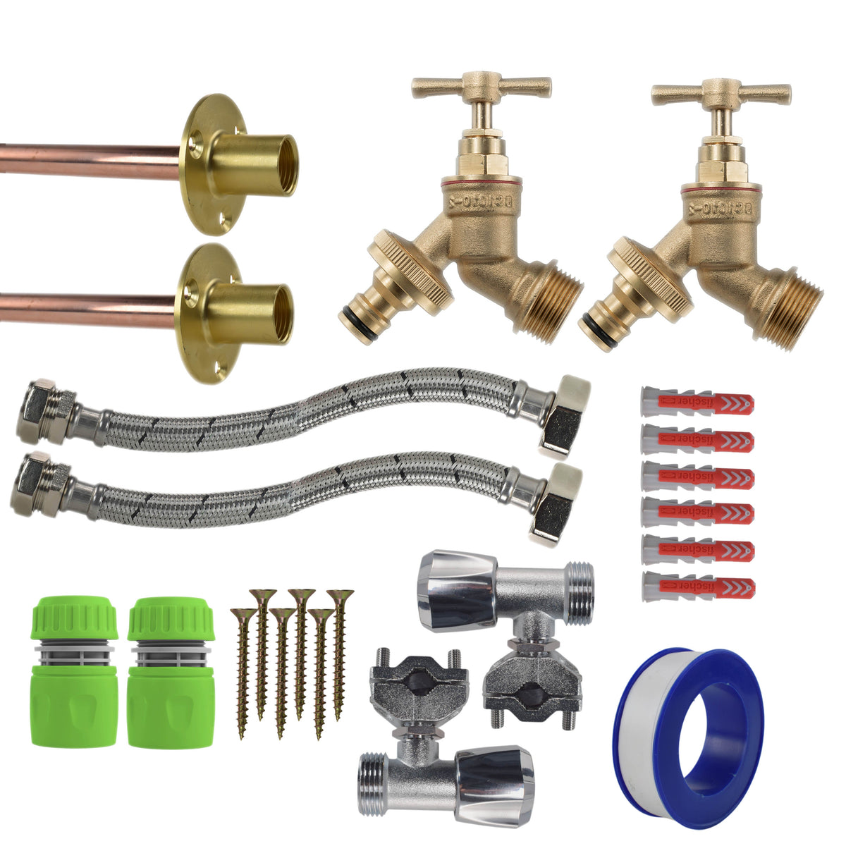 Twin Brass Quick-Connect Through-Wall Tap Kit – Full