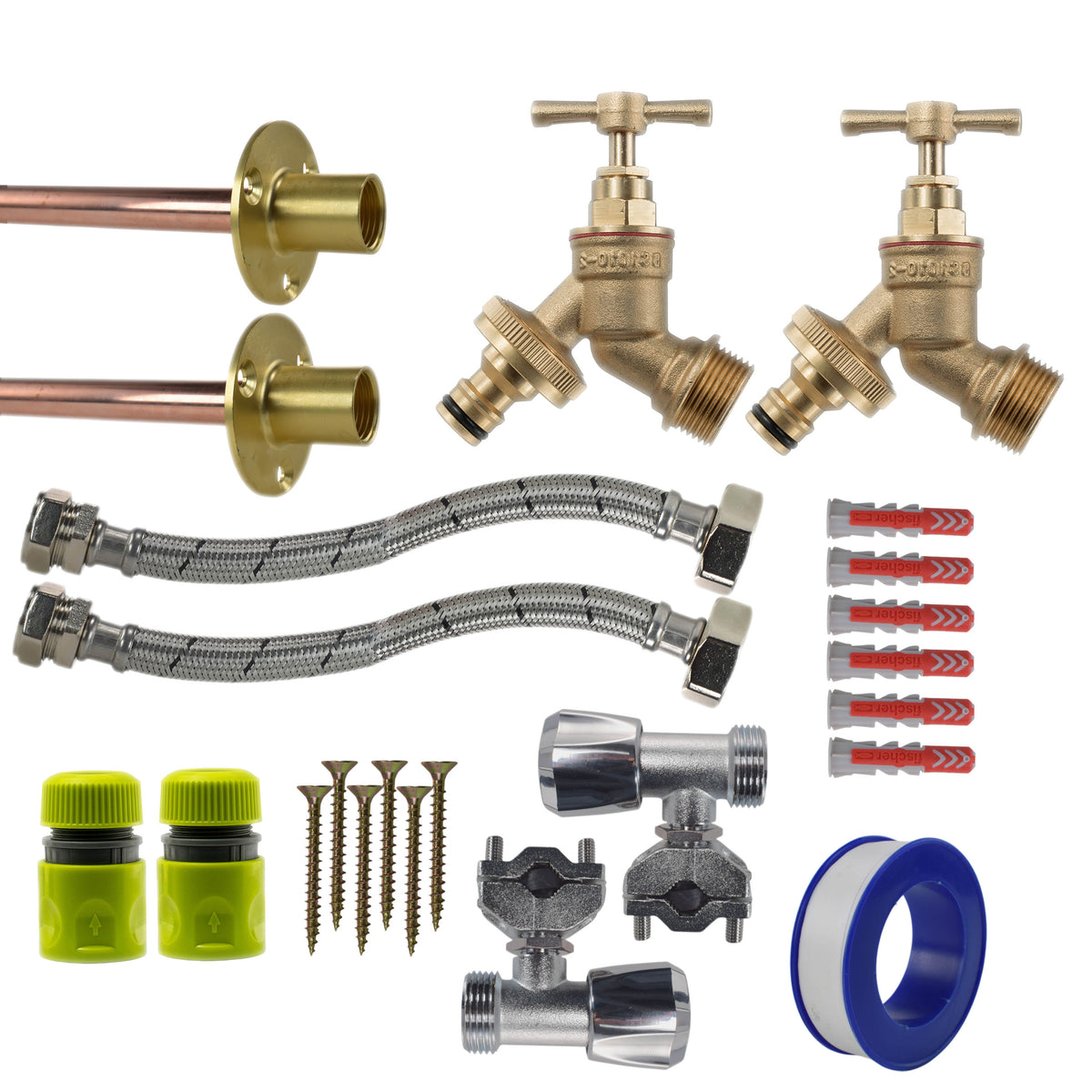 Twin Brass Quick-Connect Through-Wall Tap Kit – Full