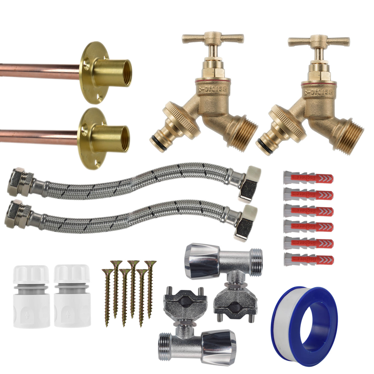 Twin Brass Quick-Connect Through-Wall Tap Kit – Full