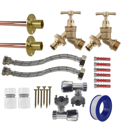 Twin Brass Quick-Connect Through-Wall Tap Kit – Full