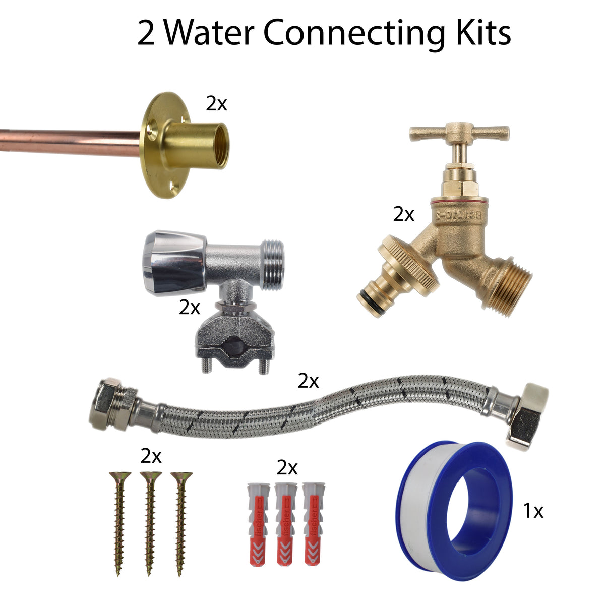 Twin Brass Quick-Connect Through-Wall Tap Kit – Full