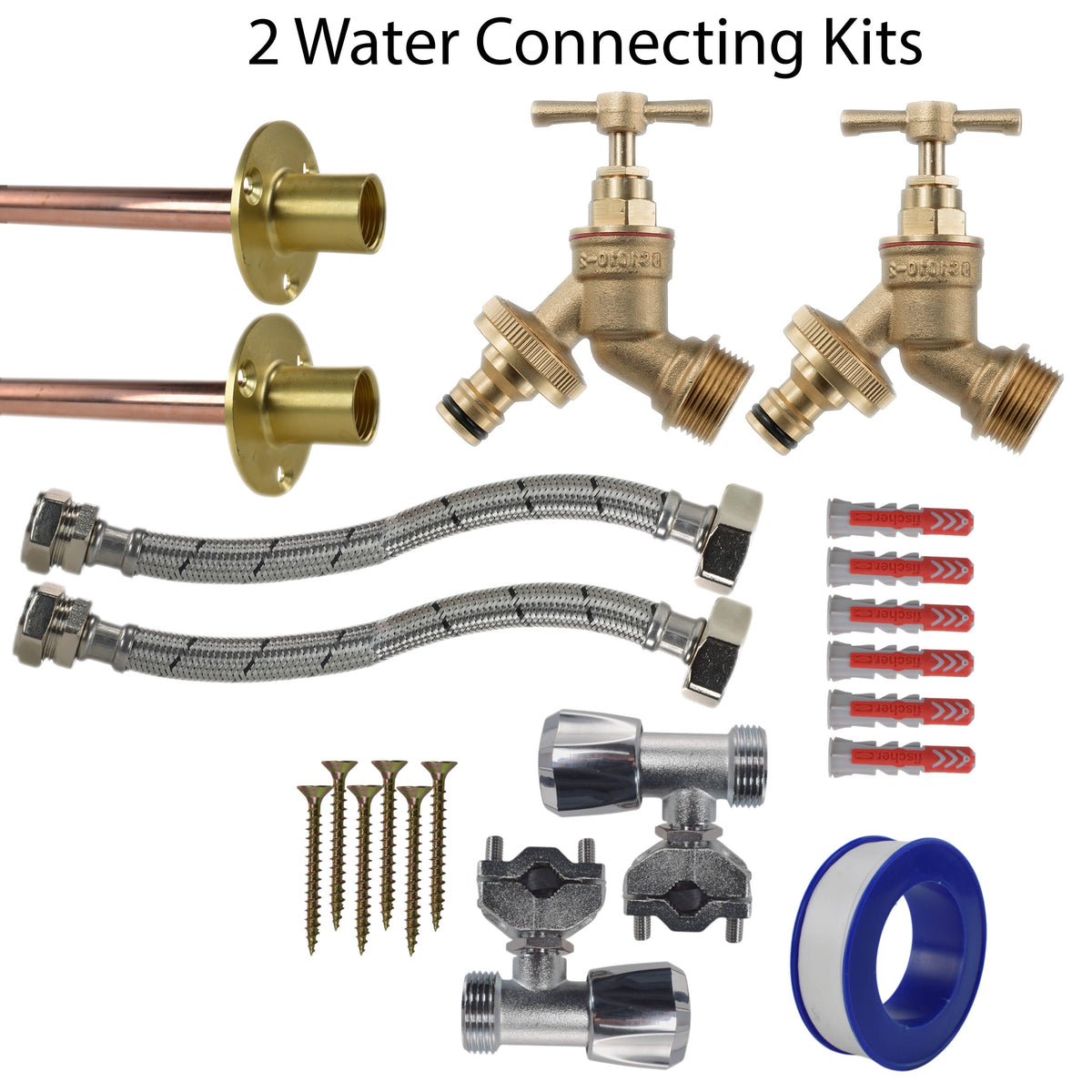 Twin Brass Quick-Connect Through-Wall Tap Kit – Full