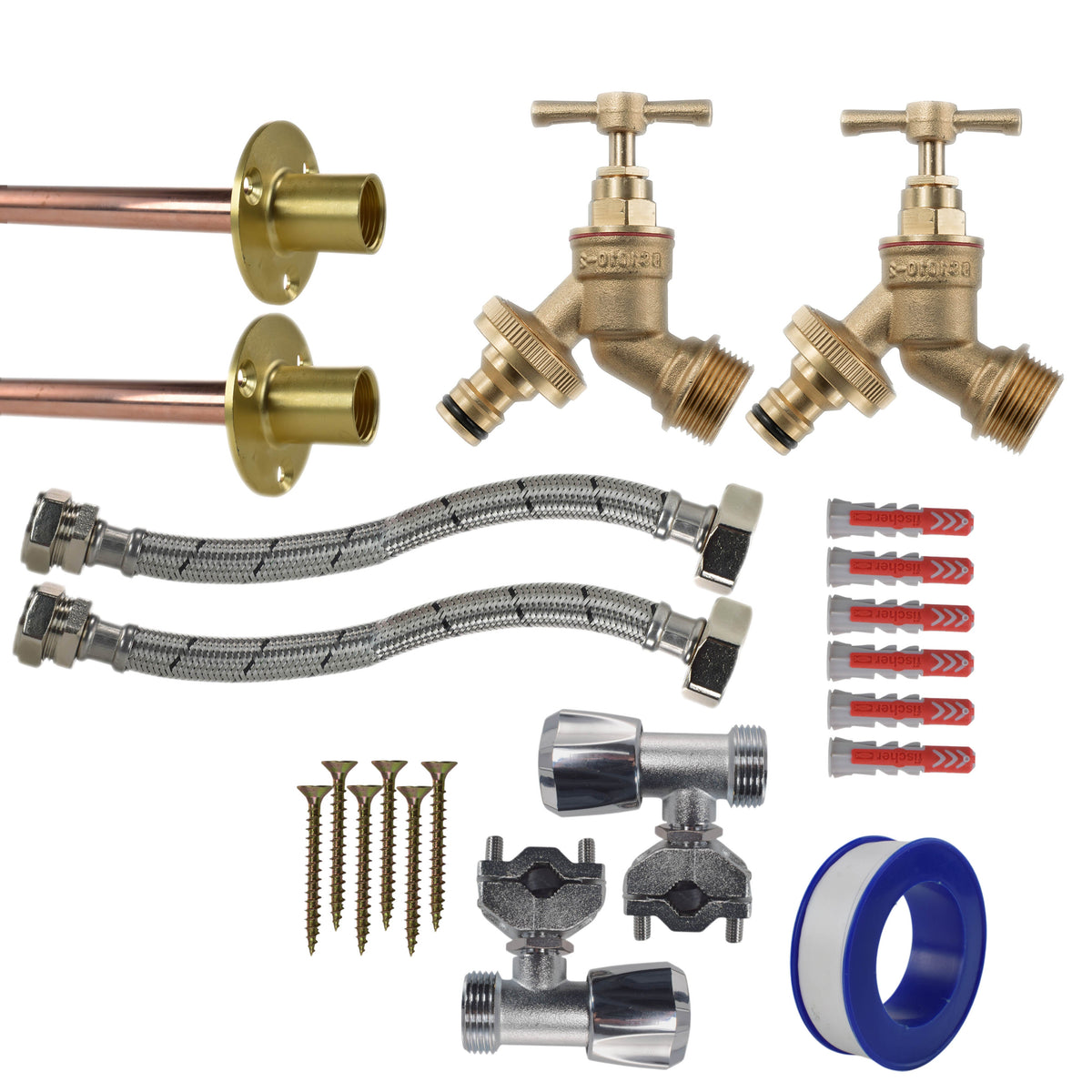 Twin Brass Quick-Connect Through-Wall Tap Kit – Full