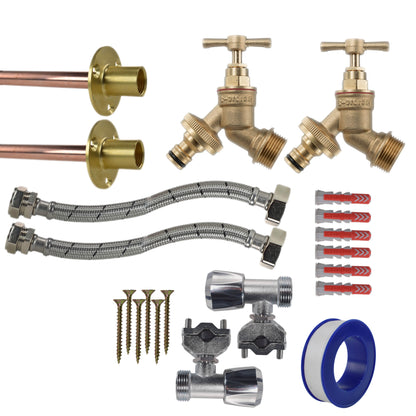 Twin Brass Quick-Connect Through-Wall Tap Kit – Full