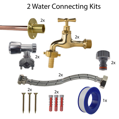 Twin Through-Wall Garden Tap Set – Polished Brass Barb Taps