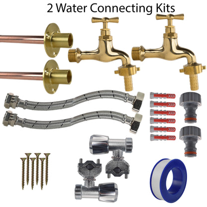 Twin Through-Wall Garden Tap Set – Polished Brass Barb Taps