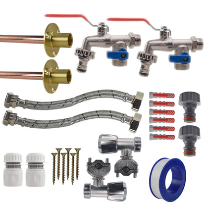 Twin Through-Wall Garden Tap Set – Double Lever Taps