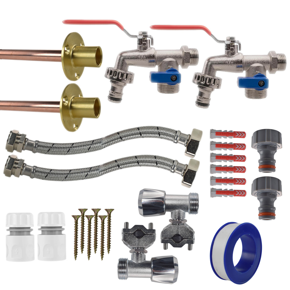 Twin Through-Wall Garden Tap Set – Double Lever Taps