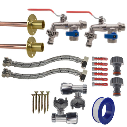 Twin Through-Wall Garden Tap Set – Double Lever Taps