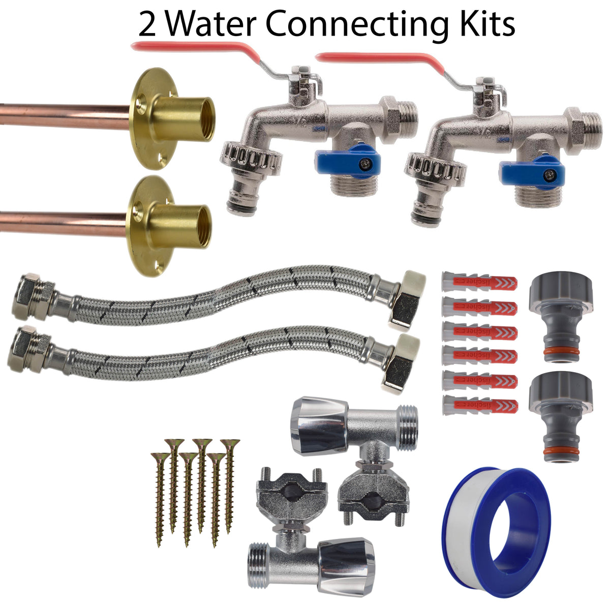 Twin Through-Wall Garden Tap Set – Double Lever Taps
