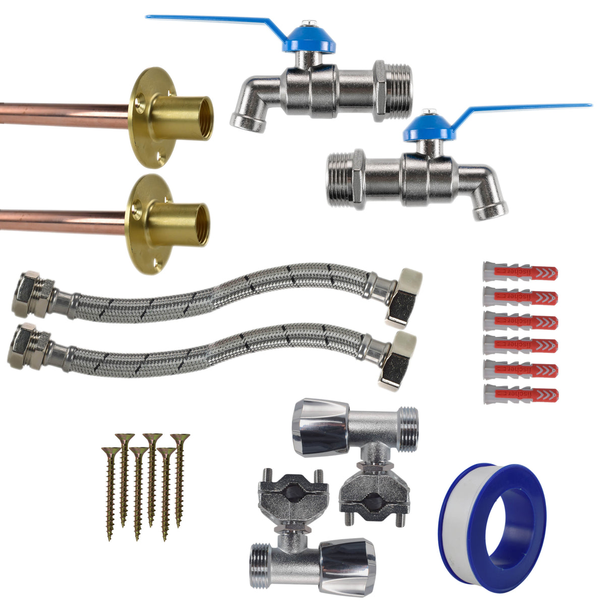 Twin Through-Wall Garden Tap Set – Simple Lever Taps