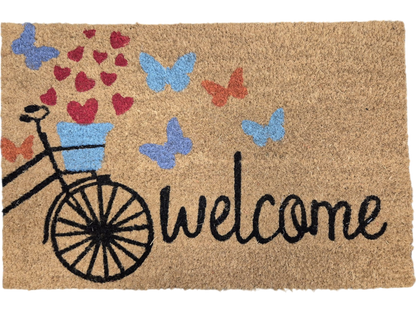 'Welcome' Butterfly Print Coir Fibre Doormat with Rubber Backing (60cm x 40cm)