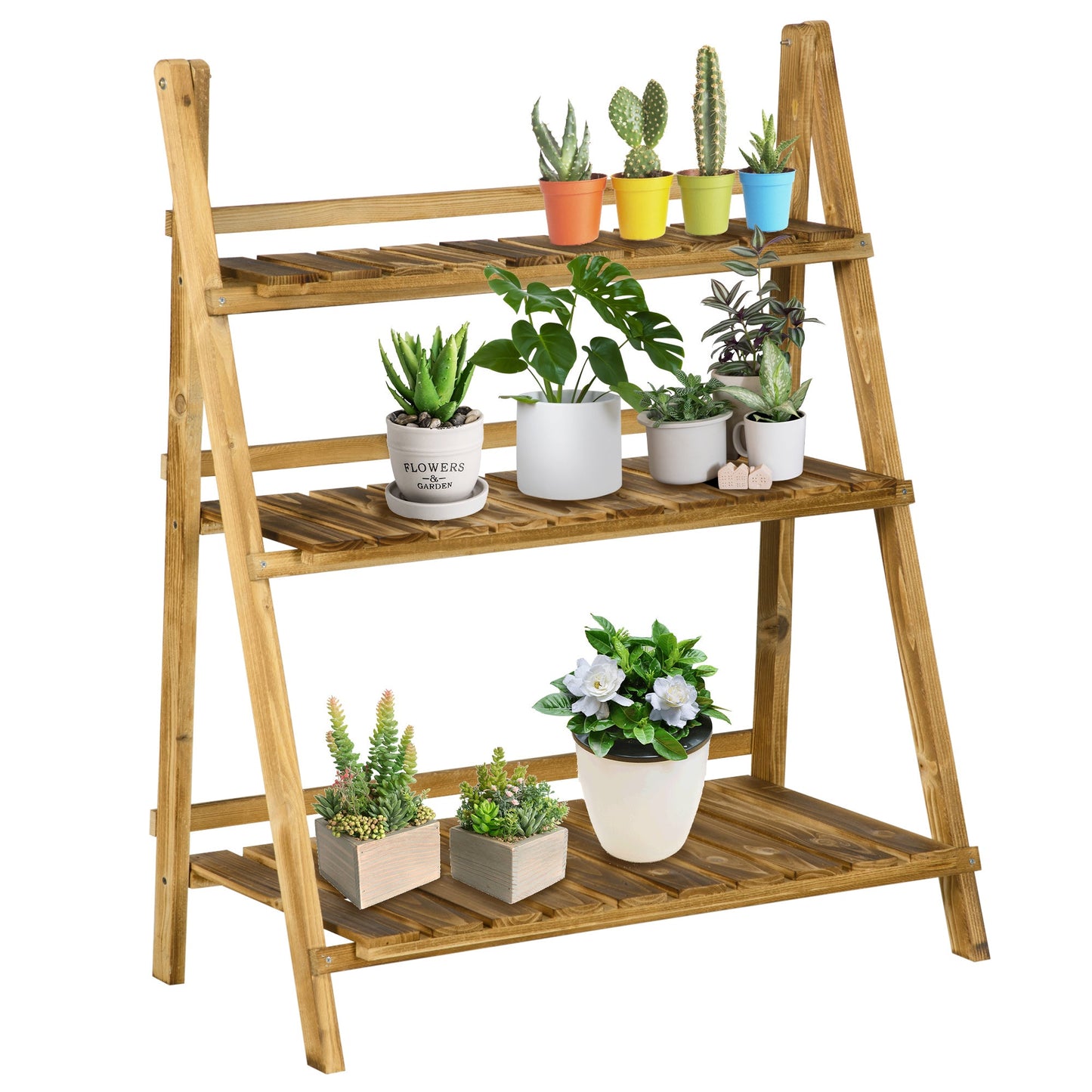 Wooden Folding Flower Pot Stand 3 Tier Garden Planter (80L x 37W x 93H cm)