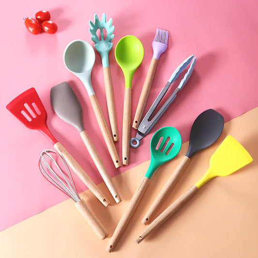 11-Piece Silicone Kitchen Utensil Set with Storage Bucket