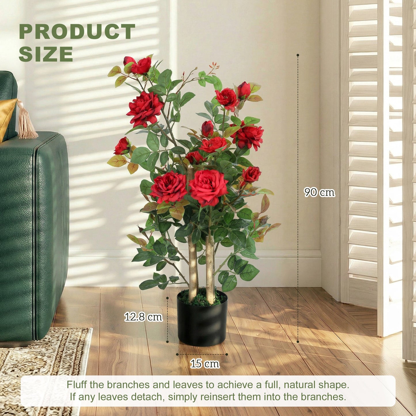 Artificial Rose Tree Set of 2, Red 90cm