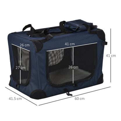 PawHut Foldable Pet Carrier for Small Pet Travel 60 x 41.5 x 41cm - Dark Blue